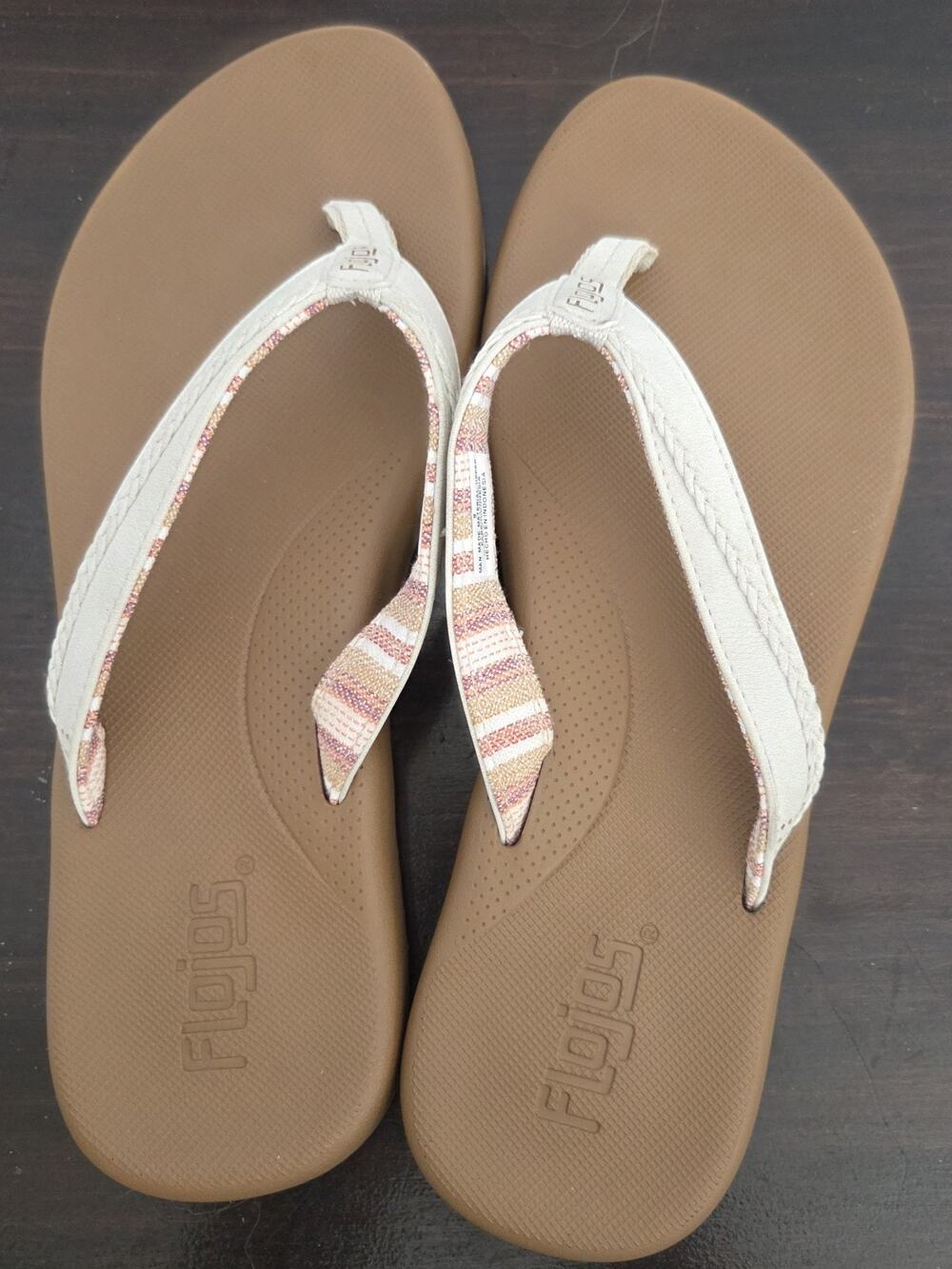 Flojos Women’s Size 9 Thong Sandals Cream Braided Straps Comfort Flip Flops Flat